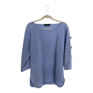 Giocam Chambray Knot Sleeve Long Sleeve Cut Out Tunic Size Medium Blue